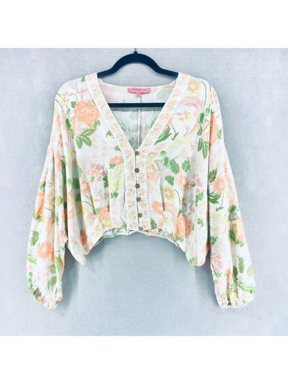 Rose Olive Cottagecore Top Womens M Multicolor Floral Blouse Boho Crop